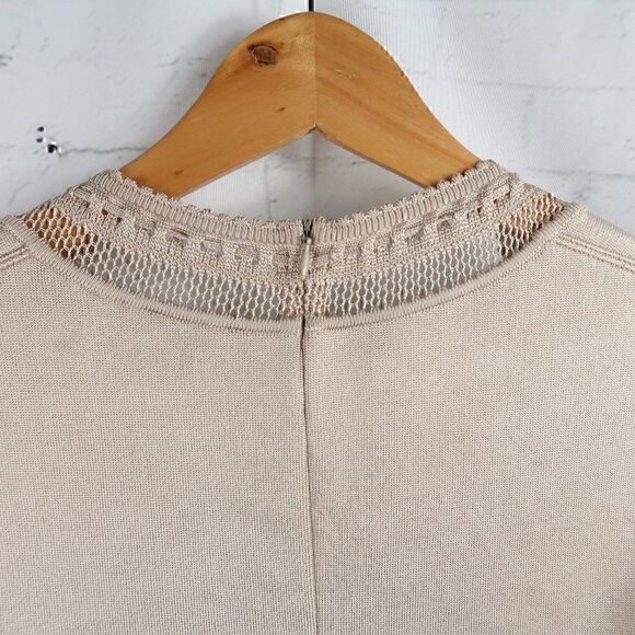 AZZEDINE ALAIA ICONIC VINTAGE SEMI SHEER CROCHET KNIT NEUTRAL DRESS SIZE SMALL - Picture 10 of 11